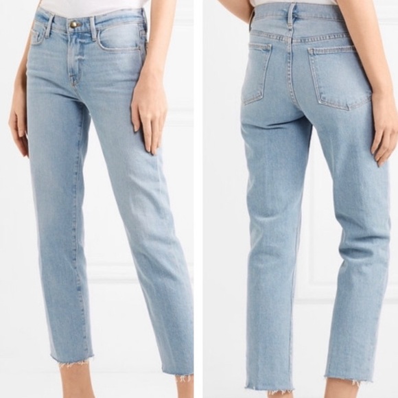 frame le high straight raw edge jeans